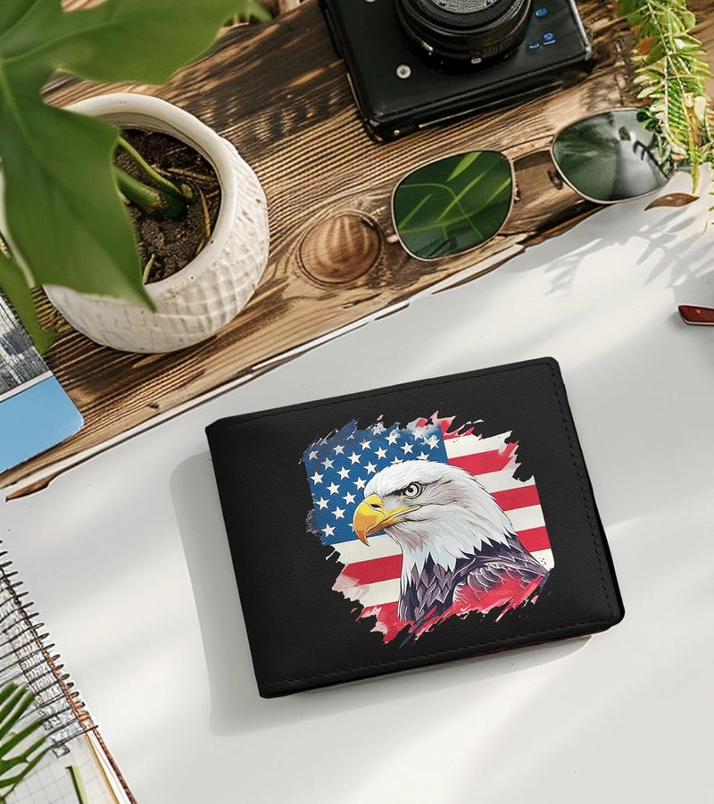 WRIGAEL Credit Card Holder Wallet Rfid Blocking Kids Boys Bifold Teen Cool Cute for Cash with ID Window Cardholder Teenage Teenager, Flag and Eagle - Image 5